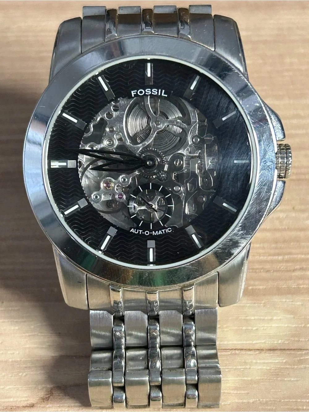 Fossil ME1027 Men’s Silver and Black Skeleton Automatic Watch
